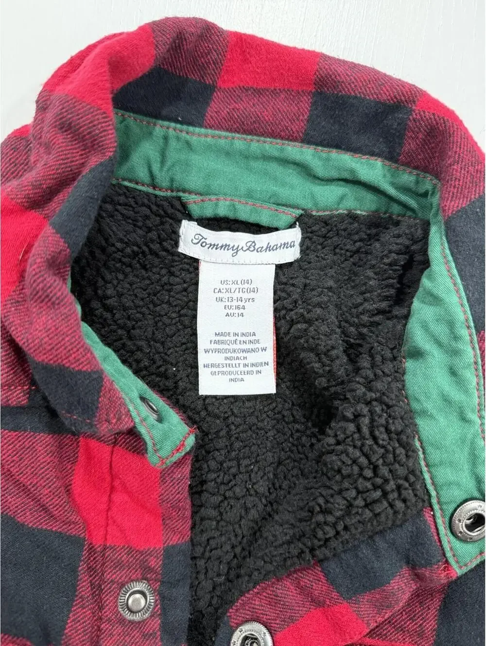 Tommy Bahama Boys XL 14 Red Buffalo Plaid Sherpa Lined Shacket Jacket